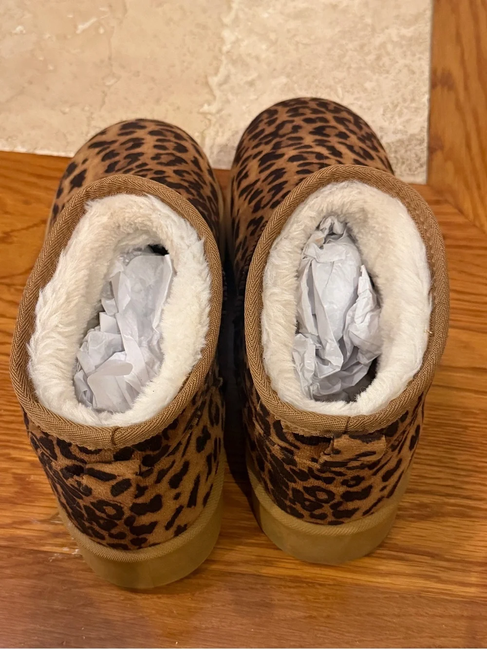 Leopard Print Sherpa-Lined Ankle Booties - Brown